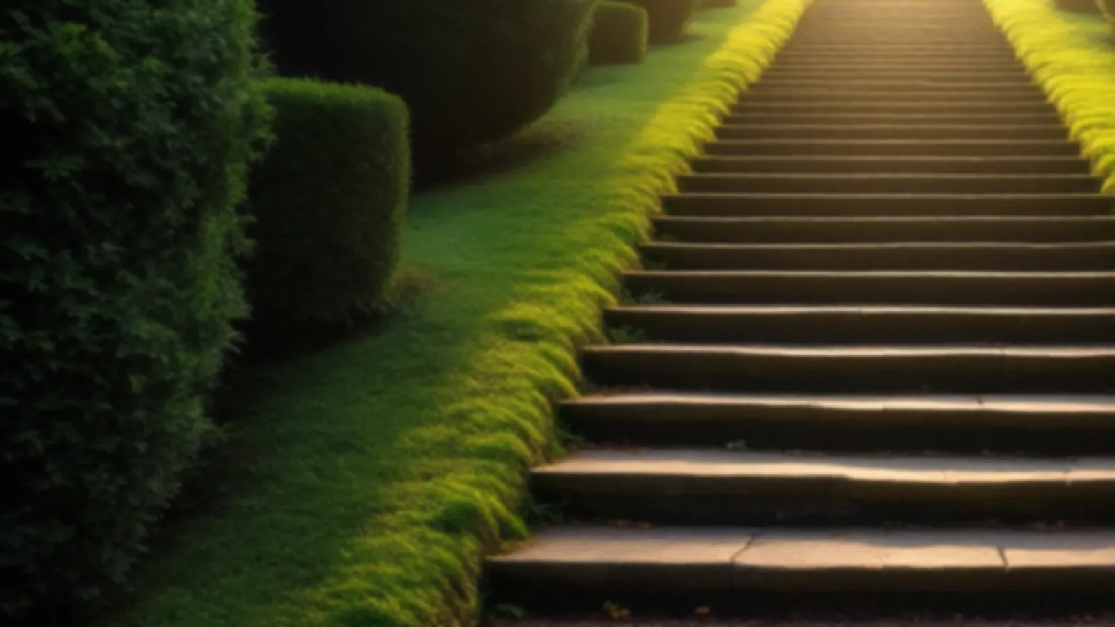 Moss-edged stone steps under dark yews, the long view behind a YewPath request